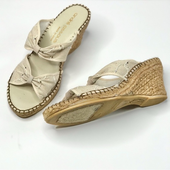 ANDRE ASSOUS Jute Espadrilles canvas wedge Beige Size 10 - Picture 4 of 16